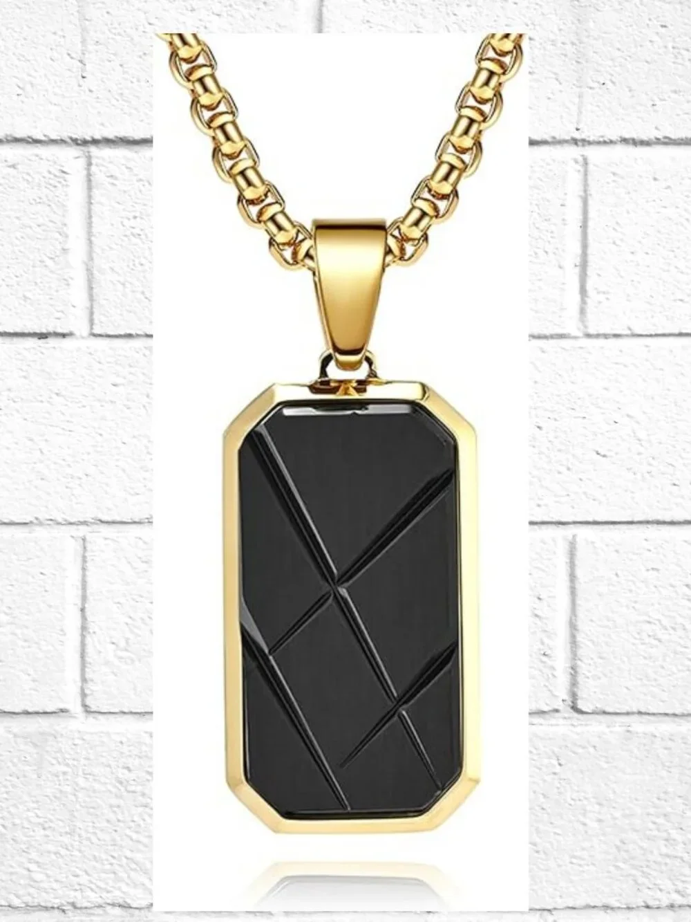 NWT! Stainless Steel Dog Tag Style Pendant Necklace with Gold-Tone Finish